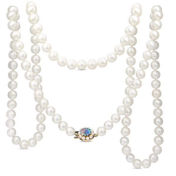 Cultured 7mm Pearl Strand on 9ct Triplet Opal Clasp