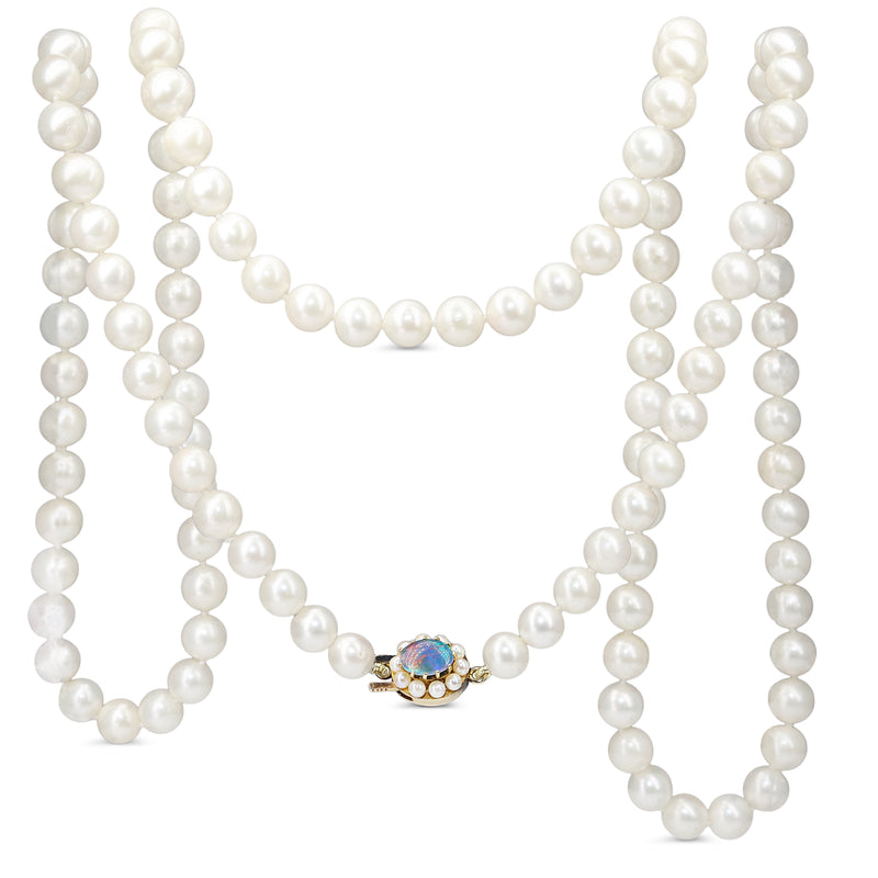 Cultured 7mm Pearl Strand on 9ct Triplet Opal Clasp