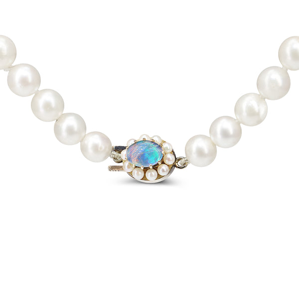 Cultured 7mm Pearl Strand on 9ct Triplet Opal Clasp