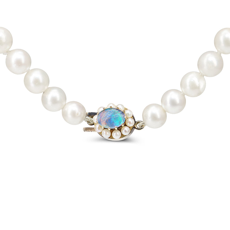 Cultured 7mm Pearl Strand on 9ct Triplet Opal Clasp