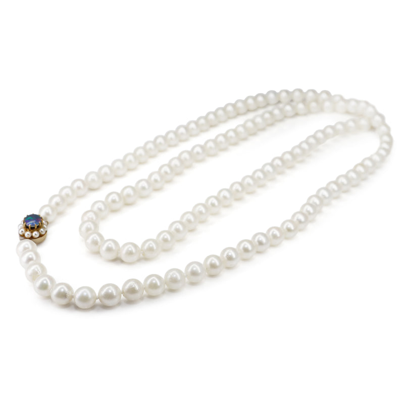Cultured 7mm Pearl Strand on 9ct Triplet Opal Clasp