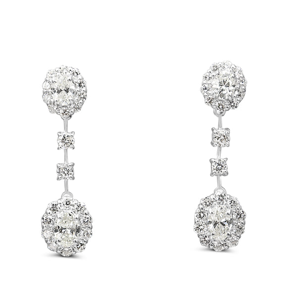 18ct White Gold Diamond Cluster Drop Earrings