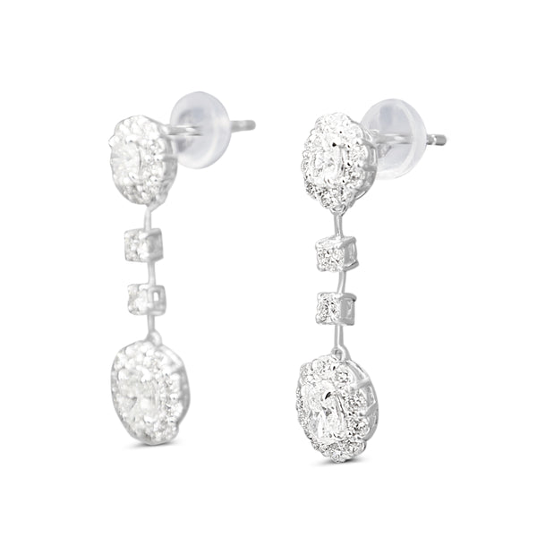 18ct White Gold Diamond Cluster Drop Earrings