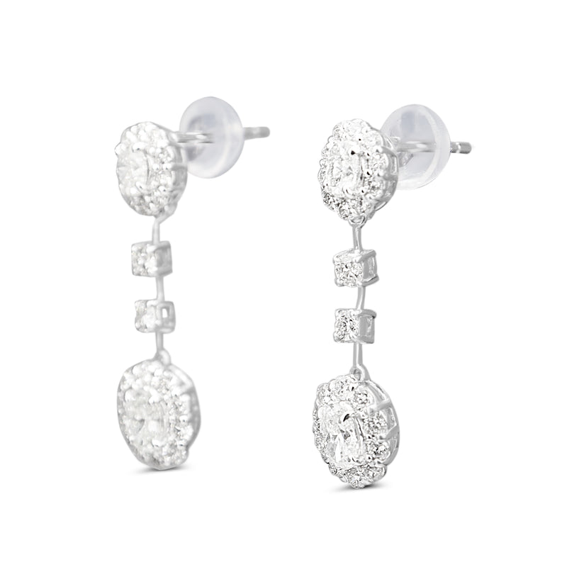 18ct White Gold Diamond Cluster Drop Earrings
