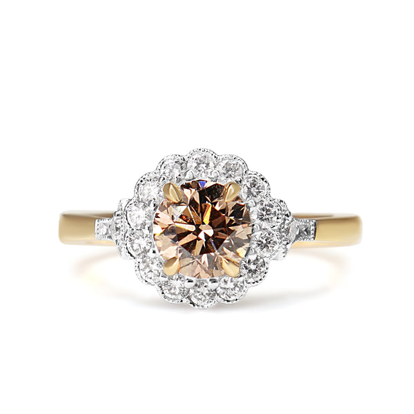 18ct Rose and White Gold Champagne Diamond Daisy Flower Ring