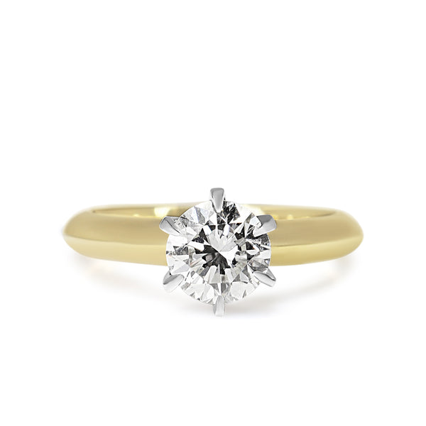 18ct Yellow and White Gold 1.10ct Round Brilliant Cut Diamond Solitaire Ring