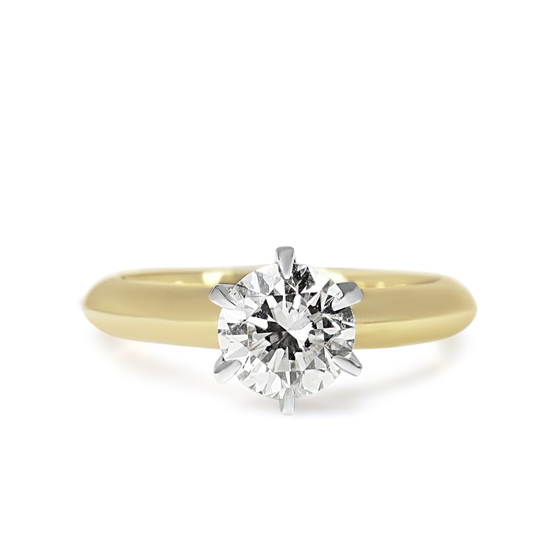 18ct Yellow and White Gold 1.10ct Round Brilliant Cut Diamond Solitaire Ring