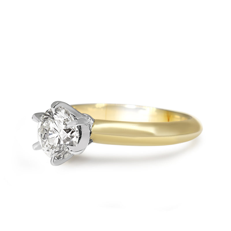 18ct Yellow and White Gold 1.10ct Round Brilliant Cut Diamond Solitaire Ring