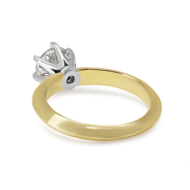 18ct Yellow and White Gold 1.10ct Round Brilliant Cut Diamond Solitaire Ring
