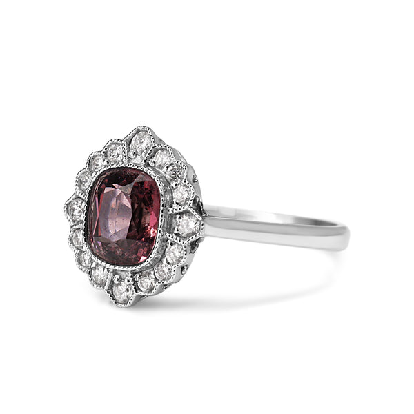 18ct White Gold Pink Tourmaline and Diamond Art Deco Style Halo Ring