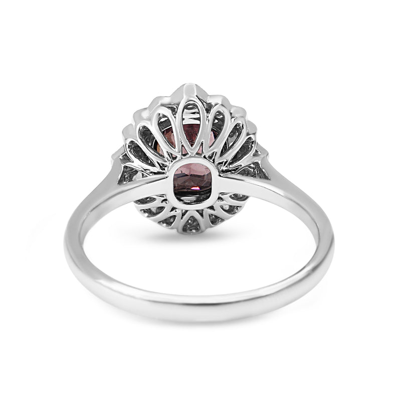 18ct White Gold Pink Tourmaline and Diamond Art Deco Style Halo Ring