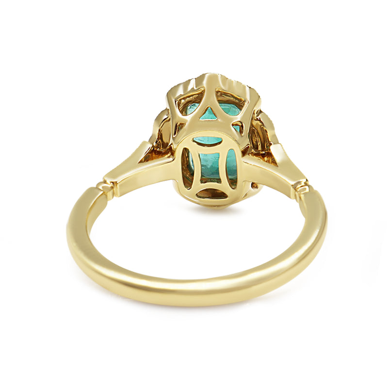 18ct Yellow Gold Emerald and Diamond Halo Ring