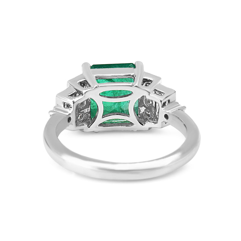 18ct White Gold Emerald and Diamond Step Down Ring