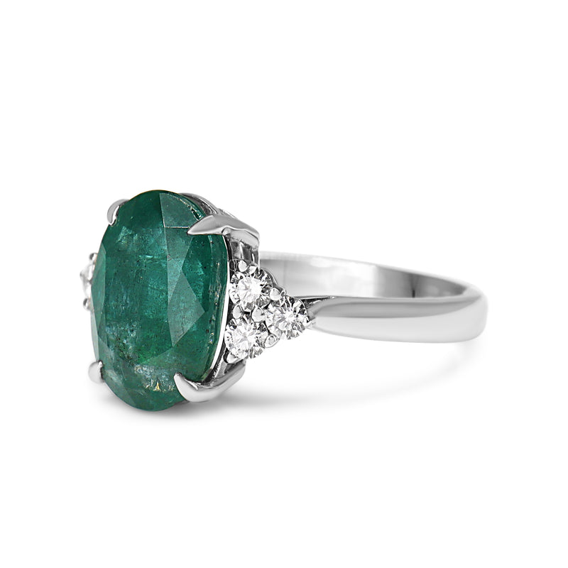 18ct White Gold Oval Emerald and Diamond Ring