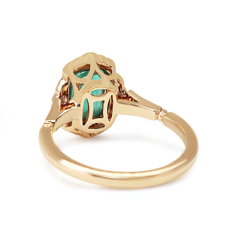 18ct Rose Gold Emerald and Diamond Halo Ring