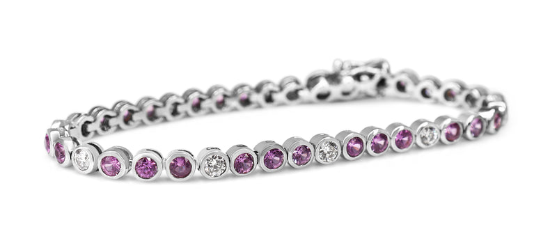 18ct White Gold Pink Sapphire and Diamond Bezel Tennis Bracelet