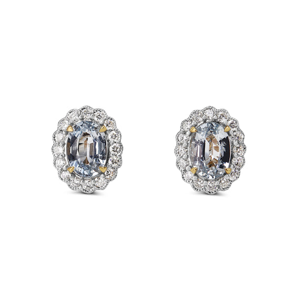 18ct Yellow and White Gold Aquamarine and Diamond Daisy Style Stud Earrings