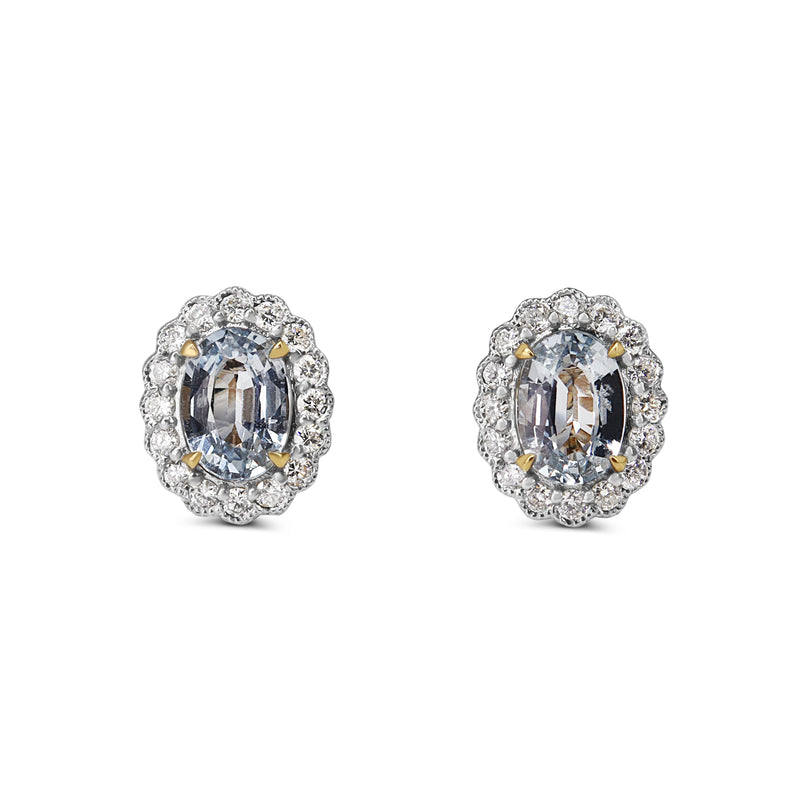 18ct Yellow and White Gold Aquamarine and Diamond Daisy Style Stud Earrings