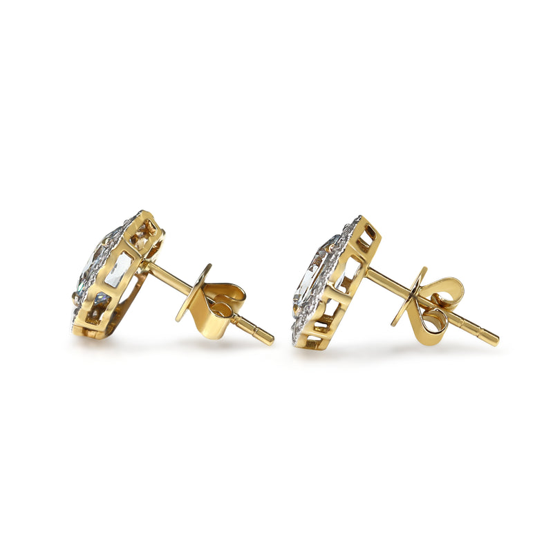 18ct Yellow and White Gold Aquamarine and Diamond Daisy Style Stud Earrings