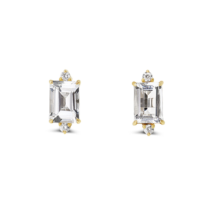 18ct Yellow Gold Aquamarine and Diamond Stud Earrings
