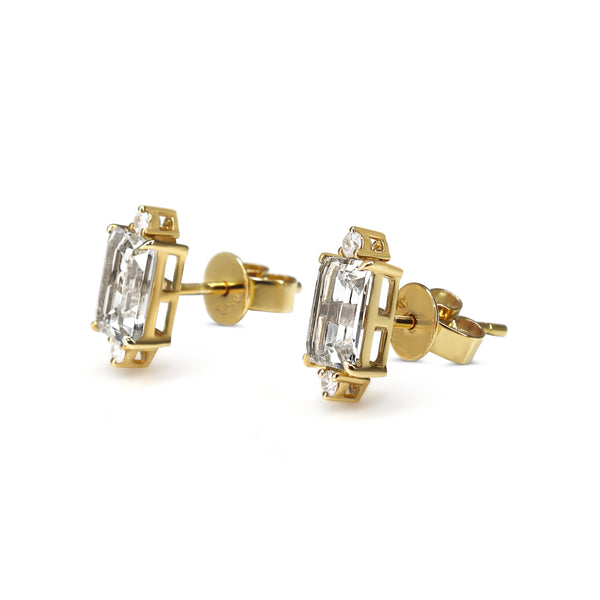 18ct Yellow Gold Aquamarine and Diamond Stud Earrings