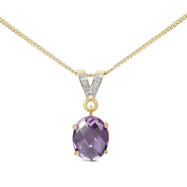 9ct Yellow and White Gold Faceted Amethyst and Diamond Necklace