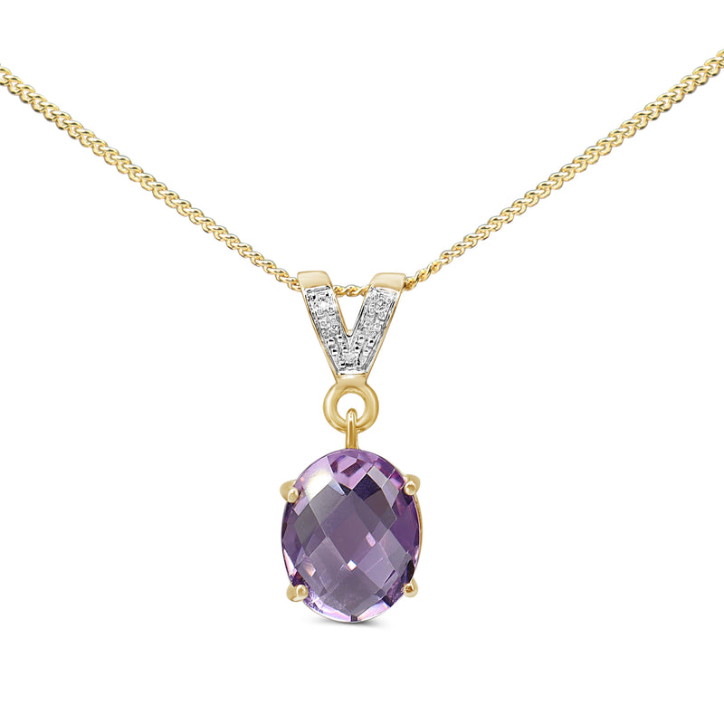 9ct Yellow and White Gold Faceted Amethyst and Diamond Necklace
