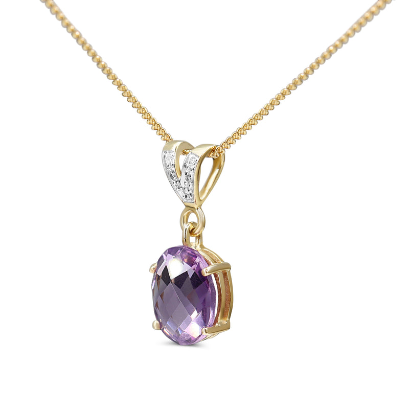 9ct Yellow and White Gold Faceted Amethyst and Diamond Necklace