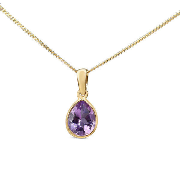 9ct Yellow Gold Pear Amethyst Bezel Necklace