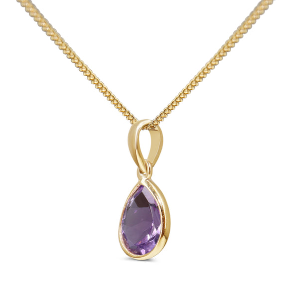 9ct Yellow Gold Pear Amethyst Bezel Necklace