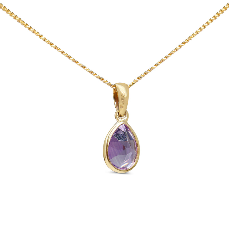 9ct Yellow Gold Pear Amethyst Bezel Necklace