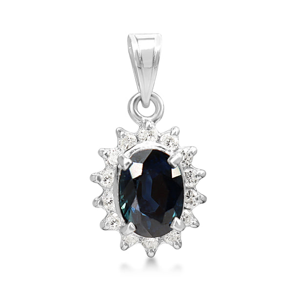 Platinum Sapphire and Diamond Halo Pendant