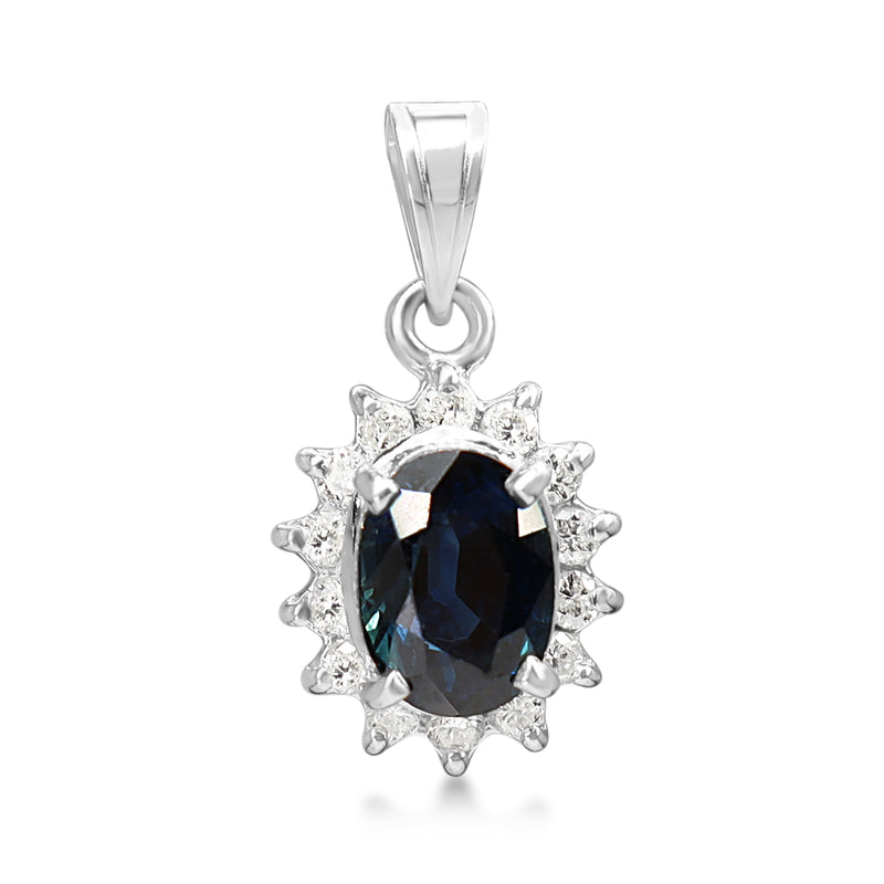 Platinum Sapphire and Diamond Halo Pendant