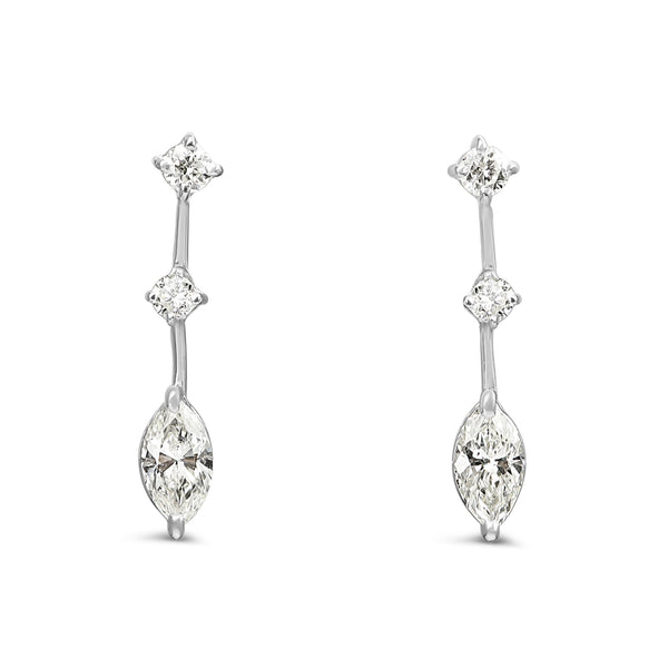 Platinum Round and Marquise Diamond Drop Earrings