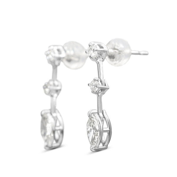 Platinum Round and Marquise Diamond Drop Earrings
