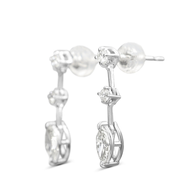 Platinum Round and Marquise Diamond Drop Earrings