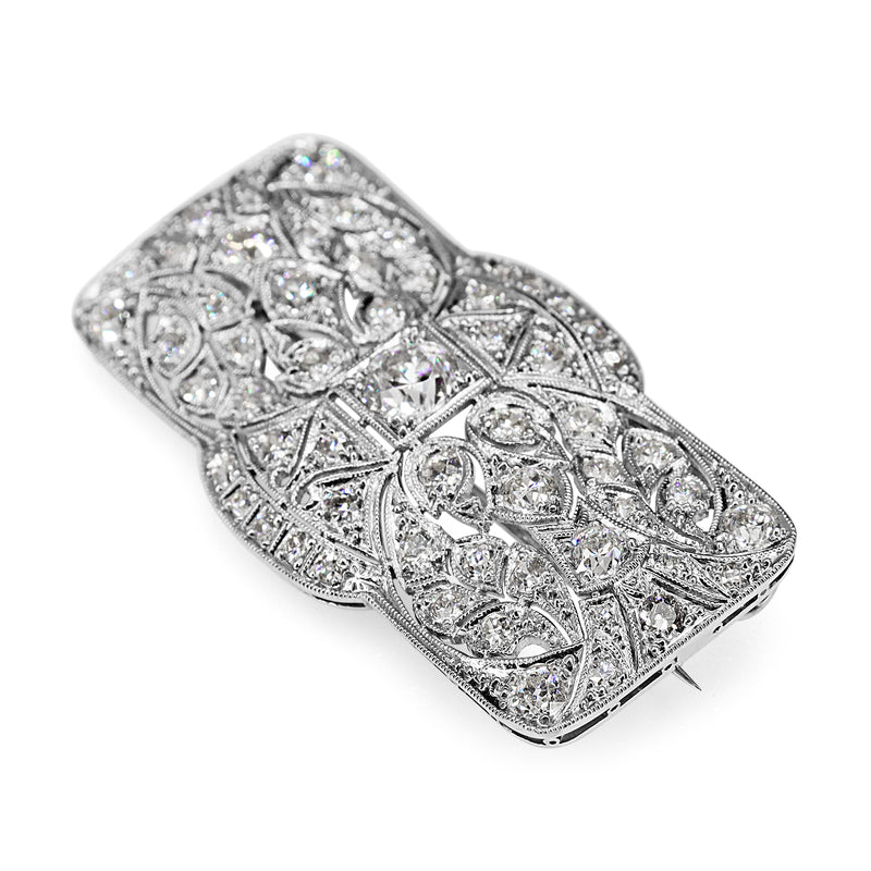 Platinum Art Deco Old Cut Diamond Brooch