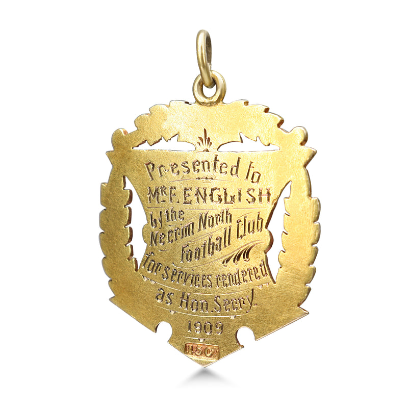 15ct Yellow Gold Antique Medal Sheild Pendant