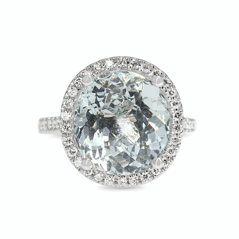 18ct White Gold Aquamarine and DIamond Halo Ring