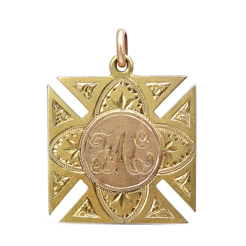 15ct Yellow Gold Antique Medal Sheild Pendant