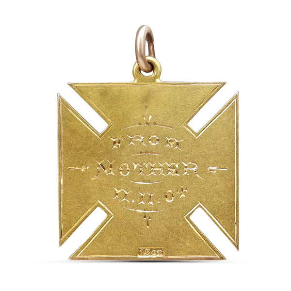 15ct Yellow Gold Antique Medal Sheild Pendant