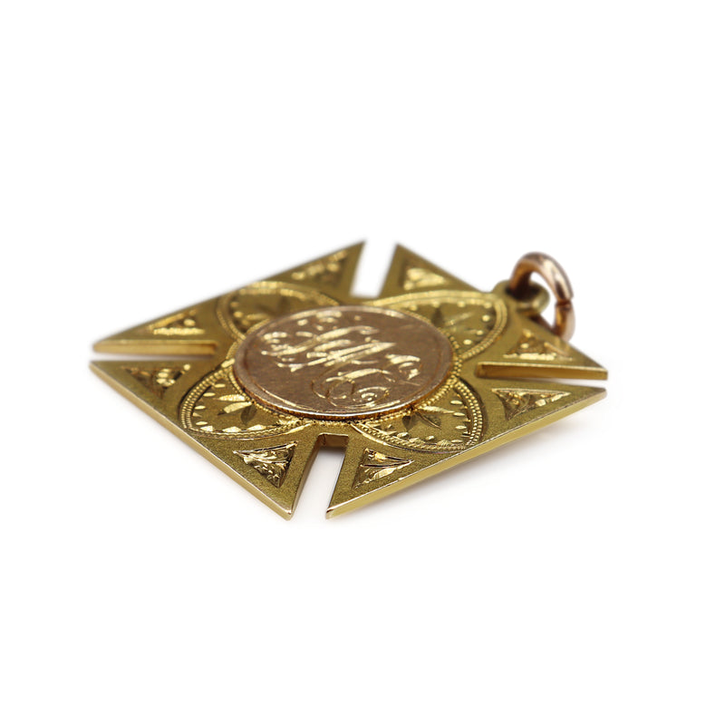 15ct Yellow Gold Antique Medal Sheild Pendant