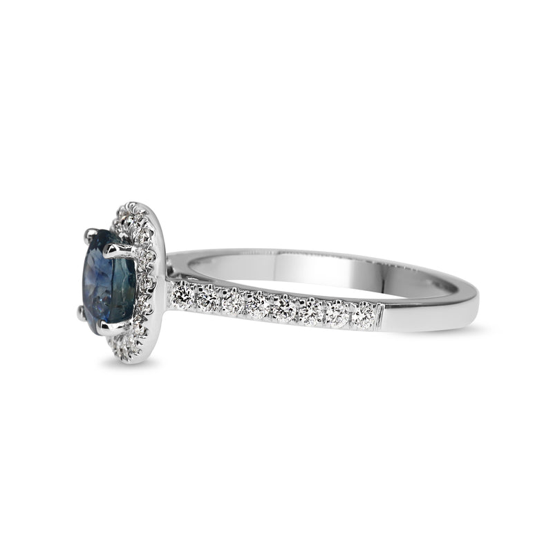 18ct White Gold Sapphire and Diamond Halo Ring