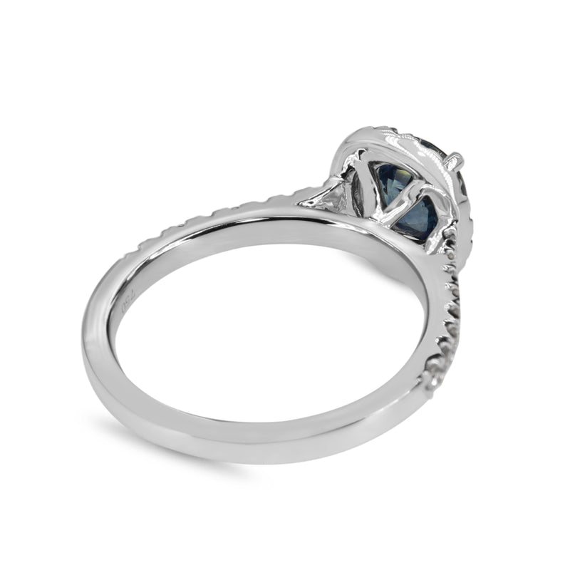 18ct White Gold Sapphire and Diamond Halo Ring