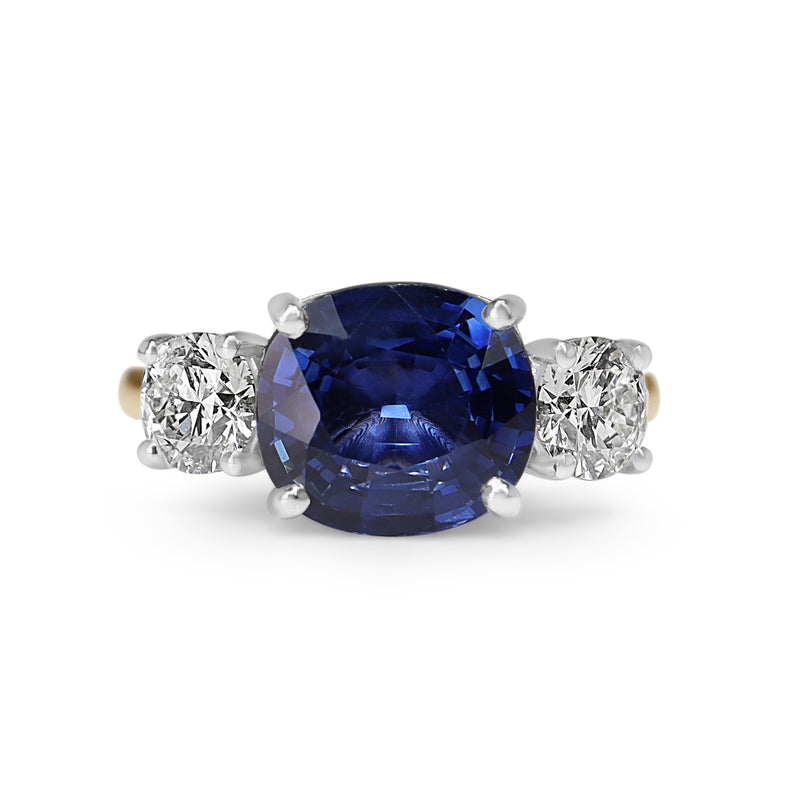 18ct Yellow and White Gold Sapphire and Diamond 3 Stone Ring