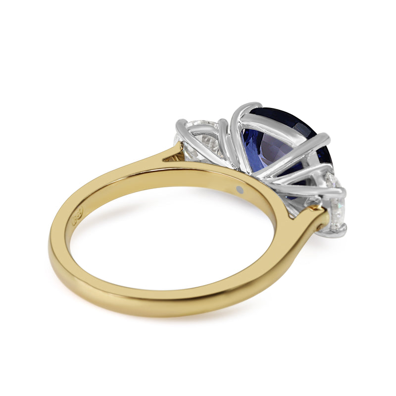 18ct Yellow and White Gold Sapphire and Diamond 3 Stone Ring