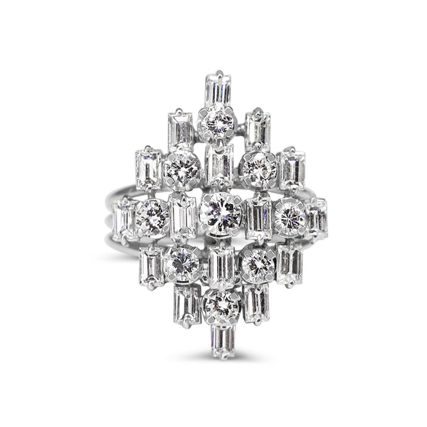14ct White Gold Baguette and Round Diamond Cocktail Ring