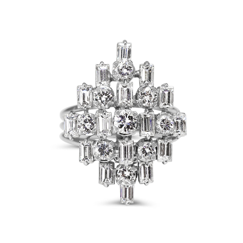 14ct White Gold Baguette and Round Diamond Cocktail Ring