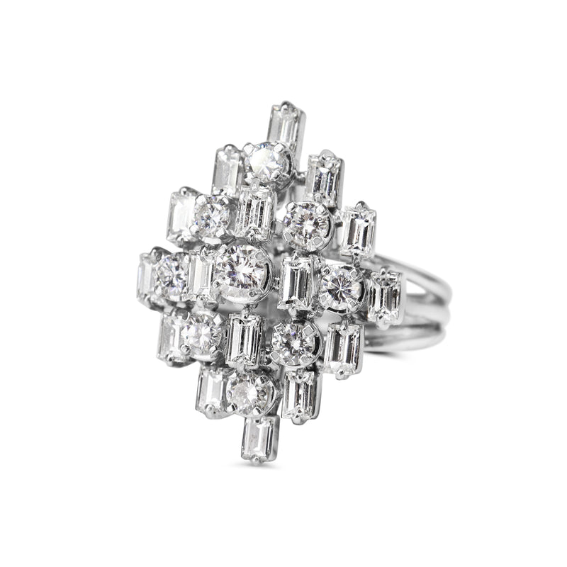 14ct White Gold Baguette and Round Diamond Cocktail Ring