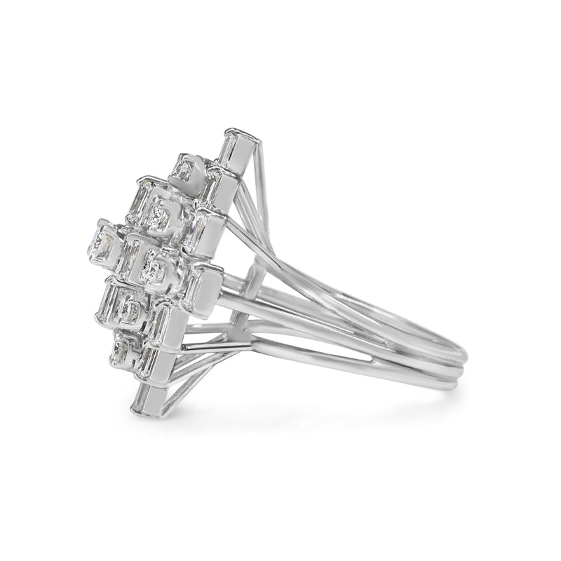 14ct White Gold Baguette and Round Diamond Cocktail Ring
